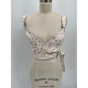 Calvin Klein Collection Linnetra Leather Wrap Bustier Top Sz 6/42 White Purple